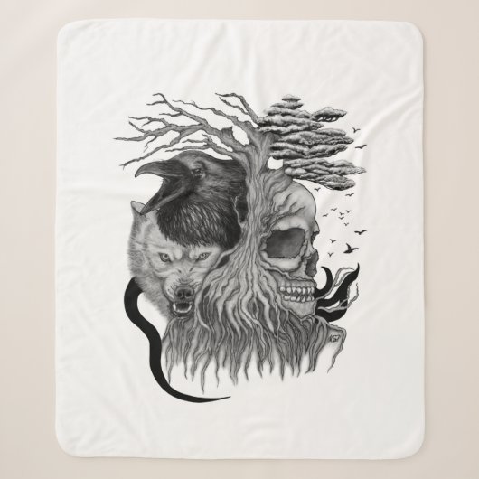 Wolf und Raven mit Skull Sherpadecke (Vorderseite)