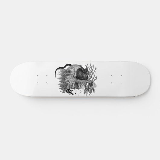 Wolf und Raven mit Skull Skateboard (Horizontal)