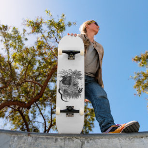 Wolf und Raven mit Skull Skateboard