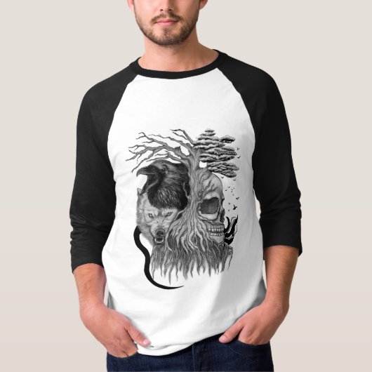 Wolf und Raven mit Skull T-Shirt (Vorderseite)