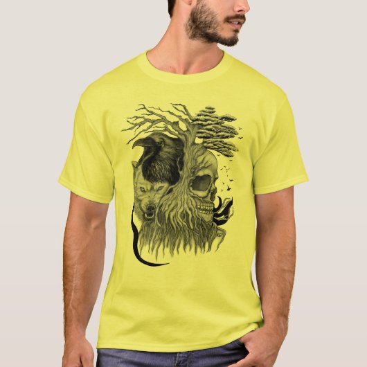 Wolf und Raven mit Skull T-Shirt (Vorderseite)