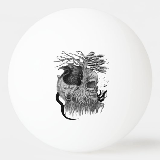 Wolf und Raven mit Skull Tischtennisball (Vorderseite)