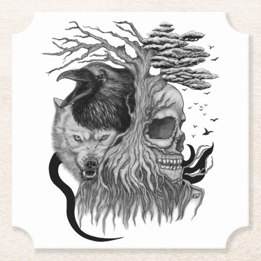 Wolf und Raven mit Skull Untersetzer (Vorderseite)