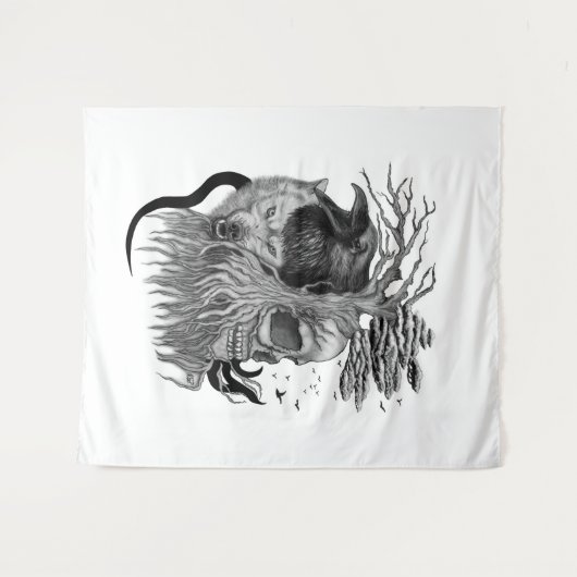Wolf und Raven mit Skull Wandteppich (Vorderseite (Horizontal))