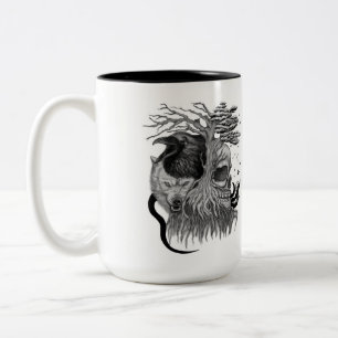 Wolf und Raven mit Skull Zweifarbige Tasse