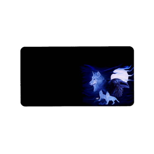 Wolf und Raven mit Vollmond Adressaufkleber (Vorne)