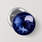 Wolf und Raven mit Vollmond Button (Vorne & Hinten)