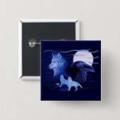 Wolf und Raven mit Vollmond Button (Vorne & Hinten)
