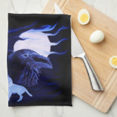 Wolf und Raven mit Vollmond Geschirrtuch (Viertel Falte)