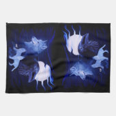 Wolf und Raven mit Vollmond Geschirrtuch (Horizontal)