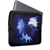 Wolf und Raven mit Vollmond Laptopschutzhülle (Vorne Rechts)