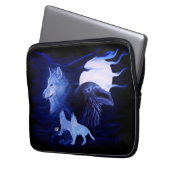 Wolf und Raven mit Vollmond Laptopschutzhülle (Vorderseite Links)