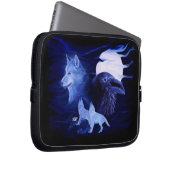 Wolf und Raven mit Vollmond Laptopschutzhülle (Vorne Rechts)