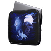 Wolf und Raven mit Vollmond Laptopschutzhülle (Vorderseite Links)