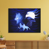 Wolf und Raven mit Vollmond Leinwanddruck (Insitu (Wohnzimmer))
