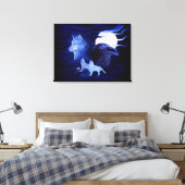 Wolf und Raven mit Vollmond Leinwanddruck (Insitu (Schlafzimmer))