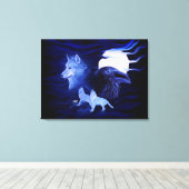 Wolf und Raven mit Vollmond Leinwanddruck (Insitu (Holzboden))
