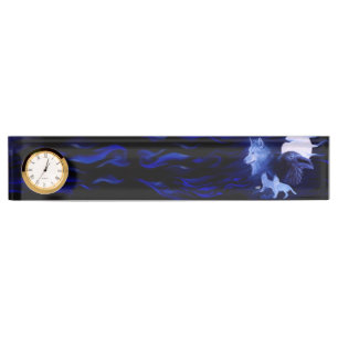 Wolf und Raven mit Vollmond Namensplakette