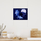 Wolf und Raven mit Vollmond Poster (Küche)