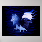 Wolf und Raven mit Vollmond Poster (Vorne)