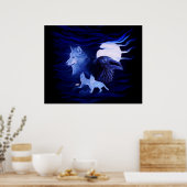 Wolf und Raven mit Vollmond Poster (Küche)