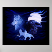 Wolf und Raven mit Vollmond Poster (Vorne)