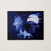 Wolf und Raven mit Vollmond Puzzle (Horizontal)