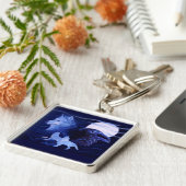 Wolf und Raven mit Vollmond Schlüsselanhänger (Seite)