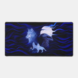 Wolf und Raven mit Vollmond Schreibtischunterlage