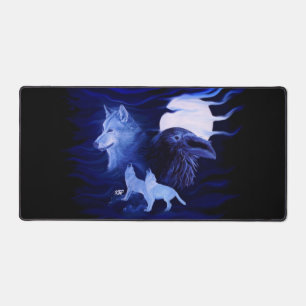 Wolf und Raven mit Vollmond Schreibtischunterlage