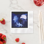 Wolf und Raven mit Vollmond Serviette (Beispiel)