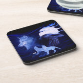 Wolf und Raven mit Vollmond Untersetzer (Linke Seite)