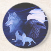 Wolf und Raven mit Vollmond Untersetzer (Vorne)