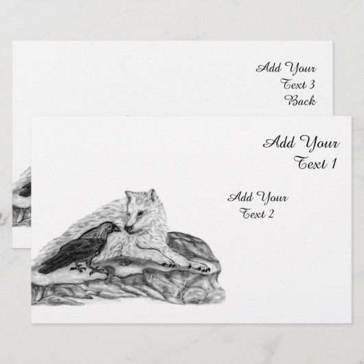 Wolf und Raven - Schwarz und Weiß Briefpapier (Vorne/Hinten)