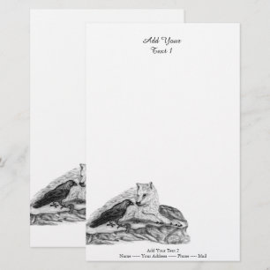 Wolf und Raven - Schwarz und Weiß Briefpapier