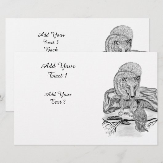 Wolf und Raven - Schwarz und Weiß Briefpapier (Vorne/Hinten)