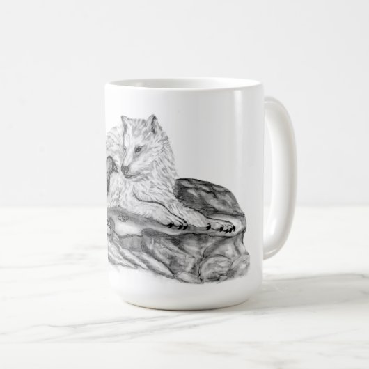 Wolf und Raven - Schwarz und Weiß Kaffeetasse (VorderseiteRechts)