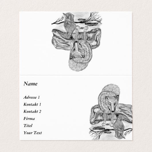 Wolf und Raven - Schwarz und Weiß Visitenkarten (Außenseite Aufgefaltet)