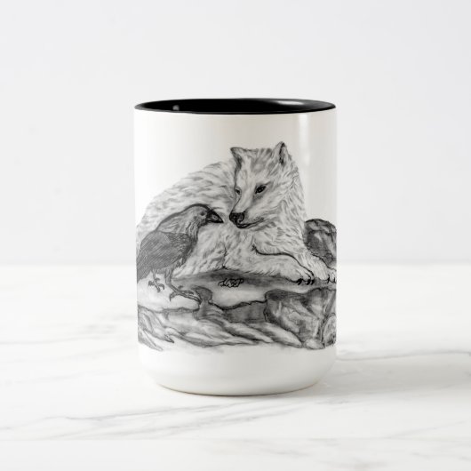 Wolf und Raven - Schwarz und Weiß Zweifarbige Tasse (Mittel)