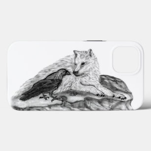 Wolf und Raven Schwarzweiß-Design iPhone 13 Hülle