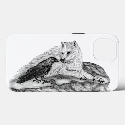 Wolf und Raven Schwarzweiß-Design Case-Mate iPhone Hülle (Rückseite (Horizontal))
