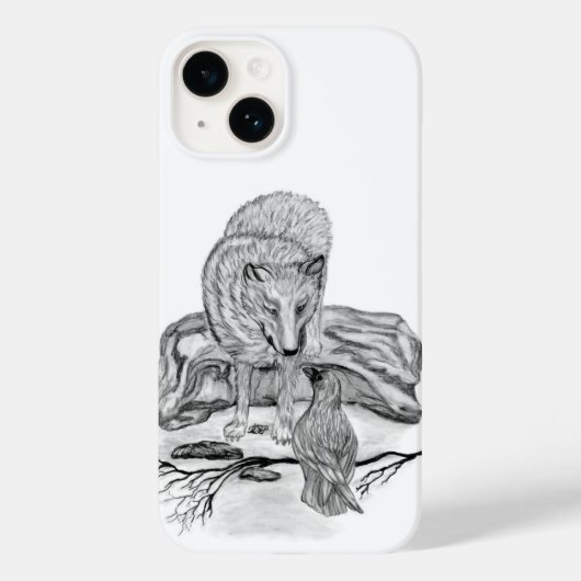Wolf und Raven Schwarzweiß-Design Case-Mate iPhone Hülle (Rückseite)