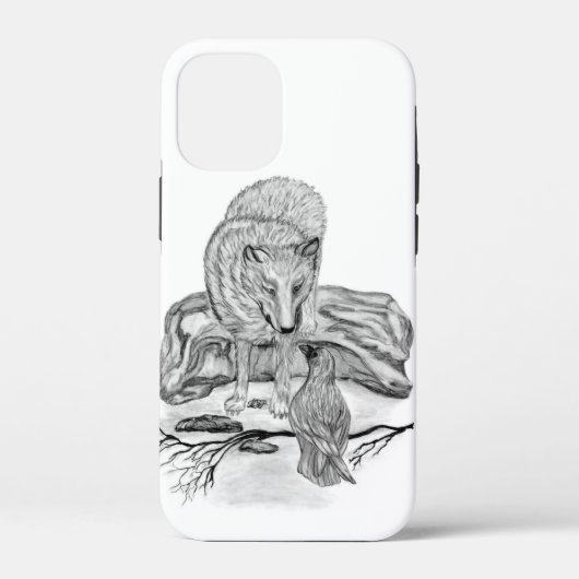Wolf und Raven Schwarzweiß-Design Case-Mate iPhone Hülle (Rückseite)