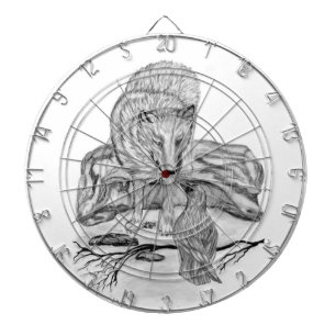Wolf und Raven Schwarzweiß-Design Dartscheibe