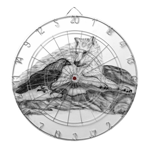 Wolf und Raven Schwarzweiß-Design Dartscheibe (vorne)