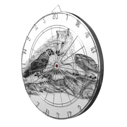 Wolf und Raven Schwarzweiß-Design Dartscheibe (Vorderseite rechts)