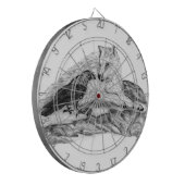 Wolf und Raven Schwarzweiß-Design Dartscheibe (Vorderseite Links)