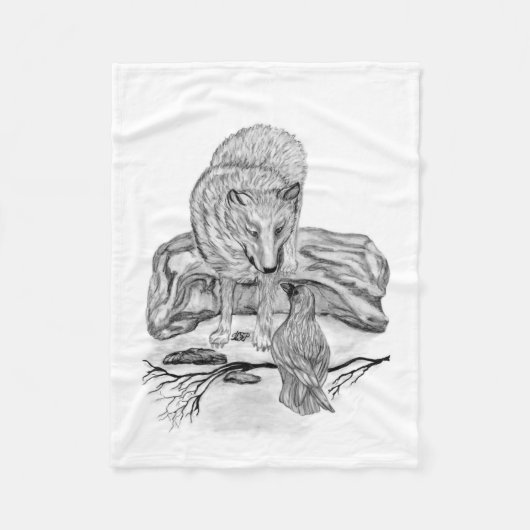 Wolf und Raven - Schwarzweiß-Design Fleecedecke (Vorderseite)