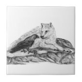 Wolf und Raven Schwarzweiß-Design Fliese (Vorderseite)
