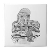 Wolf und Raven Schwarzweiß-Design Fliese (Vorderseite)